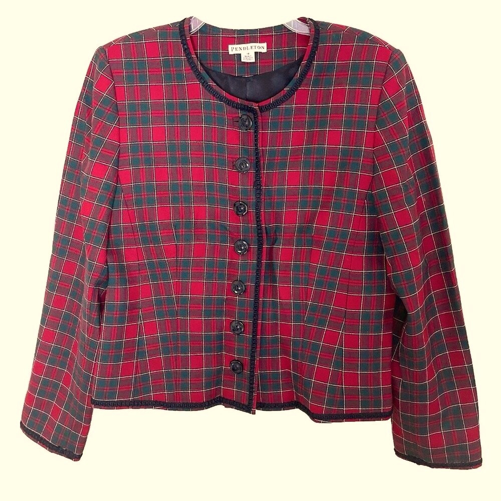 Vintage Pendleton Plaid Tartan Wool Jacket Blazer Women's Size 14 - Picture 2 of 10